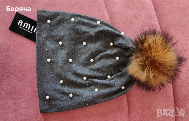 Amia Moda нова шапка с естествен пух, снимка 7 - Шапки - 52415993