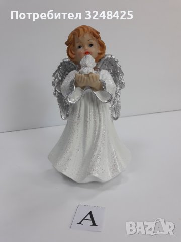 Бяло и сребристо -  Ангел изправен с гълъб - Модел А, снимка 3 - Статуетки - 37925726