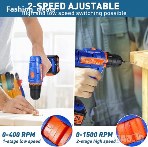 Нова Акумулаторна електрическа бормашина с LED светлина, 2 скорости, снимка 5 - Бормашини - 35416836