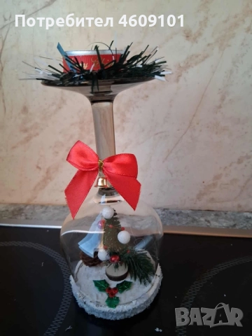 стъклени свещник за Коледа, снимка 3 - Декорация за дома - 52437147