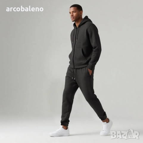 Мъжки есенно-зимен комплект от две части с качулка и дълъг ръкав с подплата от полар, 6цвята , снимка 7 - Спортни дрехи, екипи - 51473498