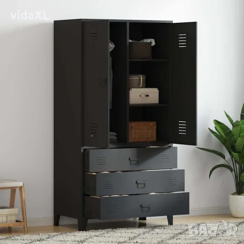 vidaXL Индустриален гардероб, черен, 90x50x180 см, метал, снимка 2 - Гардероби - 56147073