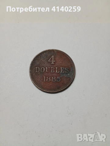 ОСТРОВ ГЪРНЗИ МОНЕТА 4 ДУБЪЛА 1885 Г 