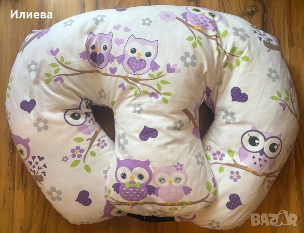 Възглавница за тандемно  хранене за близнаци, лилави бухали