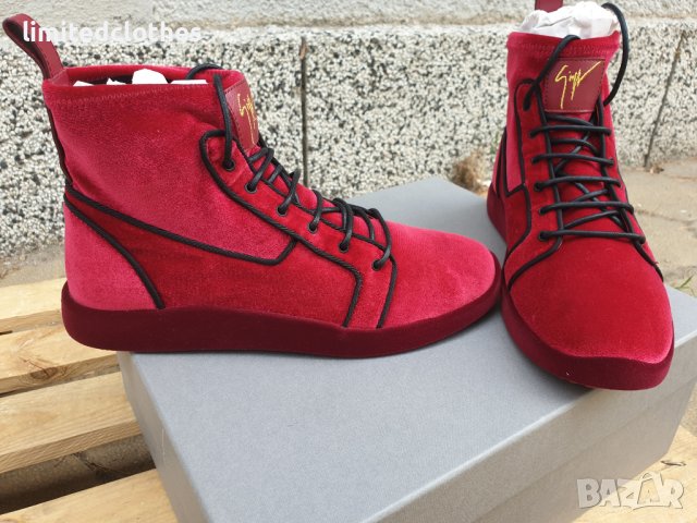 GIUSEPPE ZANOTTI Red Velvet High Top Sneakers Мъжки Велурени Кецове size 41, снимка 3 - Кецове - 42383947