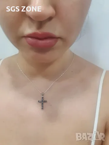 Сребърен Кръст със Сапфири/Изумруди, снимка 4 - Колиета, медальони, синджири - 49916501