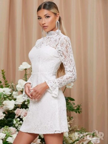 Официална бяла дантелена рокля кръщене , снимка 4 - Рокли - 25425556