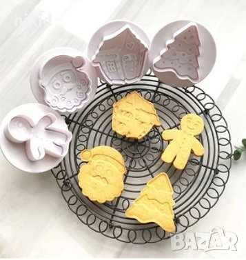 4 големи Коледни къща Дядо Коледа Елха Човече пластмасови резци форми бутало релеф за сладки фондан