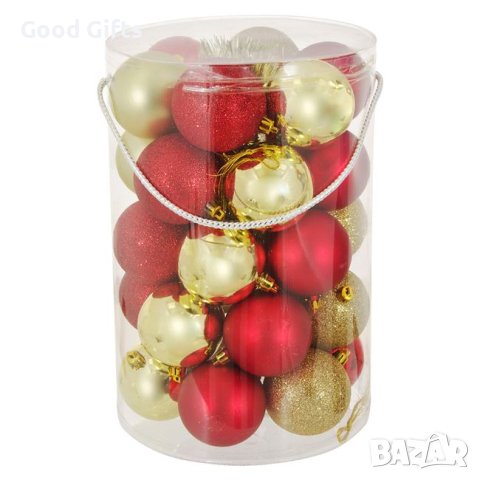 30 броя Комплект Златни и Червени коледни топки