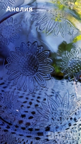 Фруктиера (тортиера) релефно стъкло с цветя , снимка 3 - Чинии - 54199401