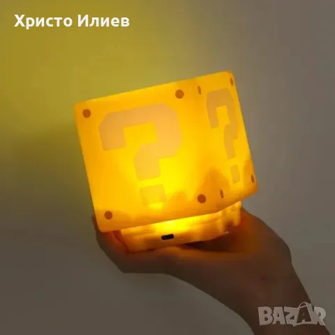 Настолна Нощна 3D лампа Super Mario Супер Марио кубче въпрос със звук UCB зареждане, снимка 5 - Настолни лампи - 47292631
