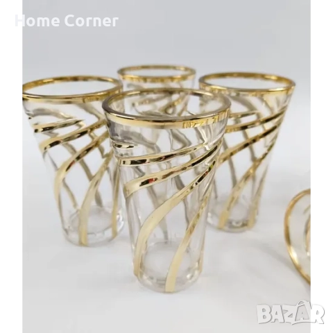 Чаши за безалкохолно със златен декор - 6бр