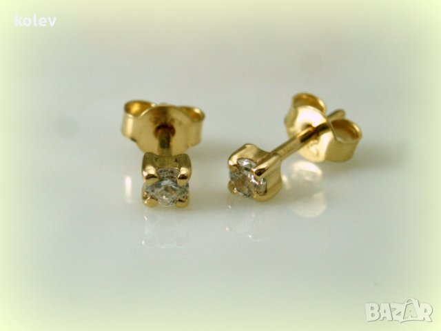 продадени!Златни обеци, жълто злато с цирконий 3 мм на щифт 1.06 грам, снимка 2 - Обеци - 38147841