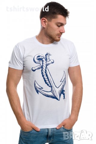 Нова мъжка тениска с трансферен печат Голяма котва, морска, снимка 11 - Тениски - 28166788