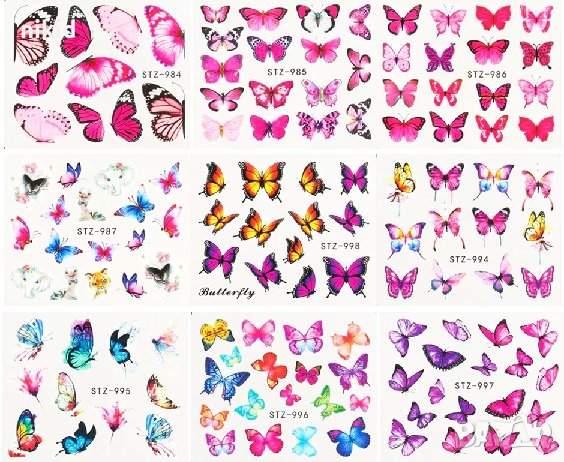 30 бр различни пеперуди ваденки слайдери за нокти маникюр, снимка 3 - Продукти за маникюр - 29905802