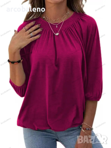 Едноцветна свободна дамска тениска с кръгло деколте и 3/4 ръкави, 8цвята , снимка 2 - Тениски - 44527835