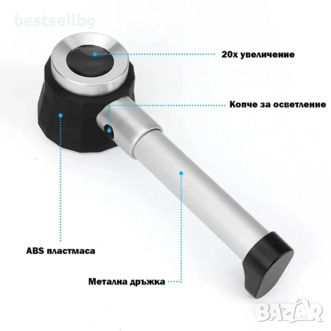 Мощна ръчна увеличителна лупа микроскоп 20X увеличение LED осветление със скала печетарска бижута, снимка 4 - Други инструменти - 51204269