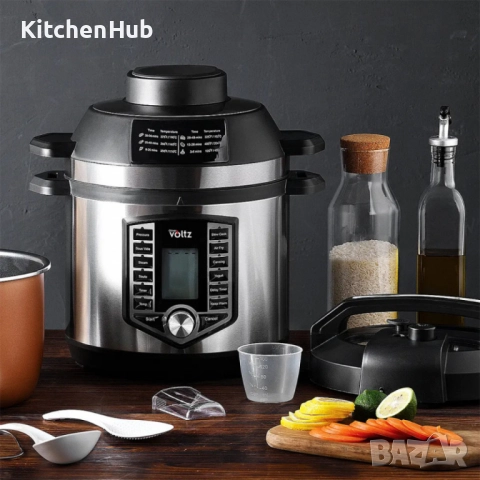 Мултикукър под налягане и Фритюрник Air Fryer 2в1, 6L, 44 функции, 12 програми, снимка 2 - Фритюрници - 52382646