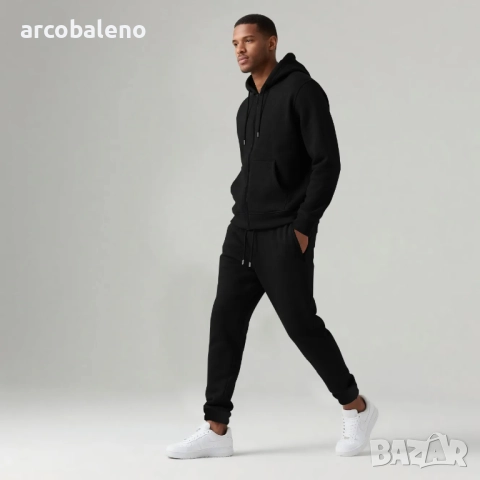 Мъжки есенно-зимен комплект от две части с качулка и дълъг ръкав с подплата от полар, 6цвята , снимка 4 - Спортни дрехи, екипи - 51473498