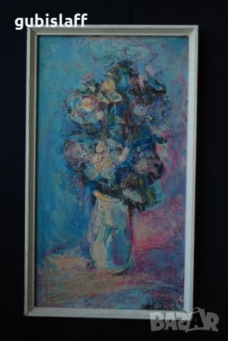 Стара картина, Цветя, Камен Крумов, снимка 2 - Картини - 31977595