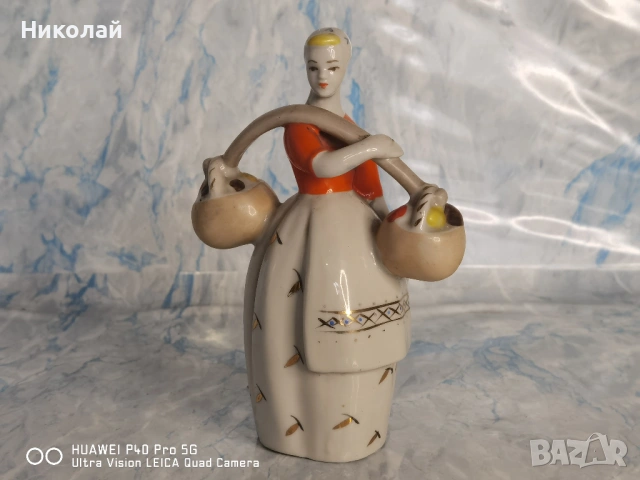 Стара Съветска Руска Порцеланова Фигура Полонски Завод Момичето с Гъбите