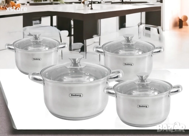 Комплект тенджери Rosberg 16/18/20/24см. - 1.8/2.5/3.4/5.8л., Неръжд. стомана, снимка 2 - Съдове за готвене - 52687379