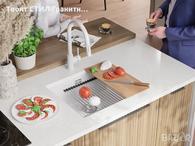 Бял кухненска мивка за вграждане под плот Прага 60 Level 560 x 470 мм, снимка 2 - Мивки - 53986197