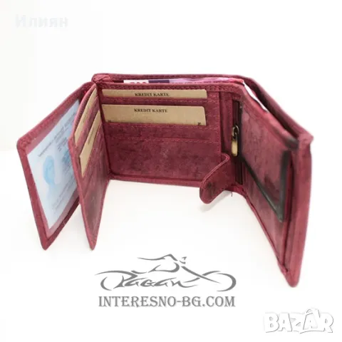 Рокерски портфейл от естествена кожа SKULL (red), снимка 4 - Портфейли, портмонета - 47709684