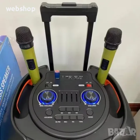 Караоке Bluetooth Тонколона, Безжичен Високоговорител С 2 Микрофона, снимка 2 - Bluetooth тонколони - 49720538