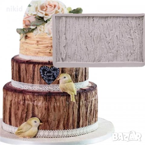 Правоъгълна кора дърво текстура силиконов молд форма фондан шоколад декор торта украса, снимка 1 - Форми - 28097549