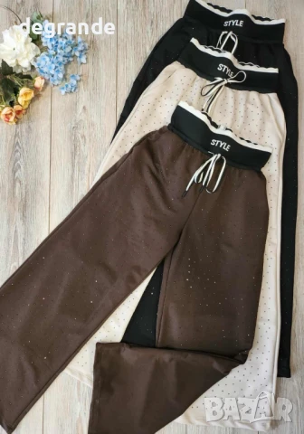 Стилен кафяв дамски панталон с камъчета