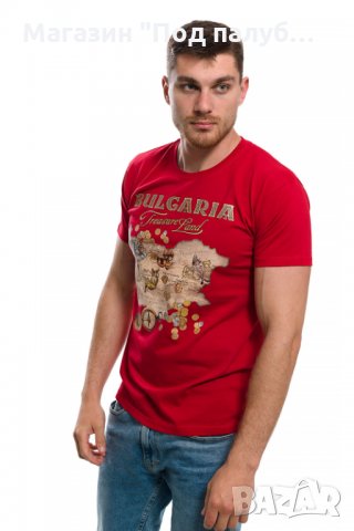 Нова мъжка червена тениска с трансферен печат България - Treasure Land (Земя на съкровищата), снимка 7 - Тениски - 29889652