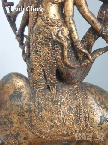 Shiva on Nandi 43см-4кг/стара азиатска/индийска бронзова фигура бог Шива язди бикът Нанди, снимка 5 - Статуетки - 56020322