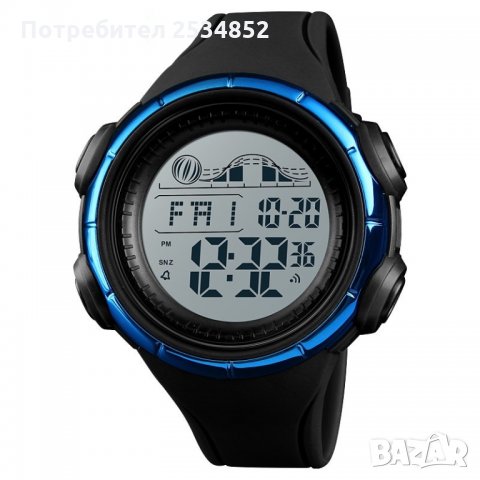 Мъжки електронен часовник, DUAL TIME, черен със синьо, снимка 1