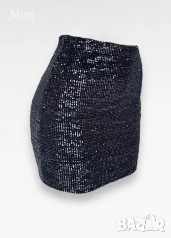  VILA M Черна къса пола с черни пайети , снимка 2 - Поли - 47298650