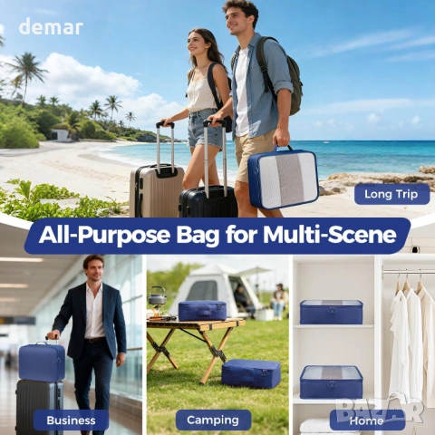 Комплект от 8 части органайзери за багаж с дишаща мрежа и чанта за обувки, тъмносиньо, снимка 7 - Други стоки за дома - 53901507