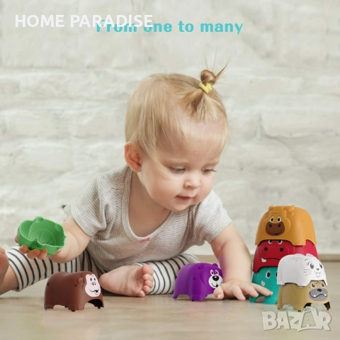 Детски комплект животни кула  за подреждане (8 броя) до 3 годишна възраст, снимка 3 - Образователни игри - 52446749
