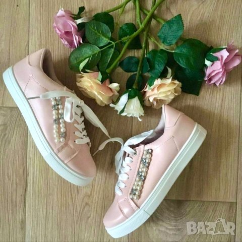 Спортни ежедневни обувки кецове розови с перли и камъчета 37 38 дамски маратонки, снимка 1
