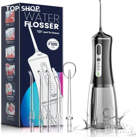 Зъбен душ за зъби безжичен JTF преносим акумулаторен иригатор 300 мл, черен