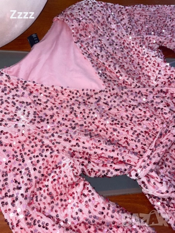 Дамска розова рокля с пайети, снимка 2 - Рокли - 52870133