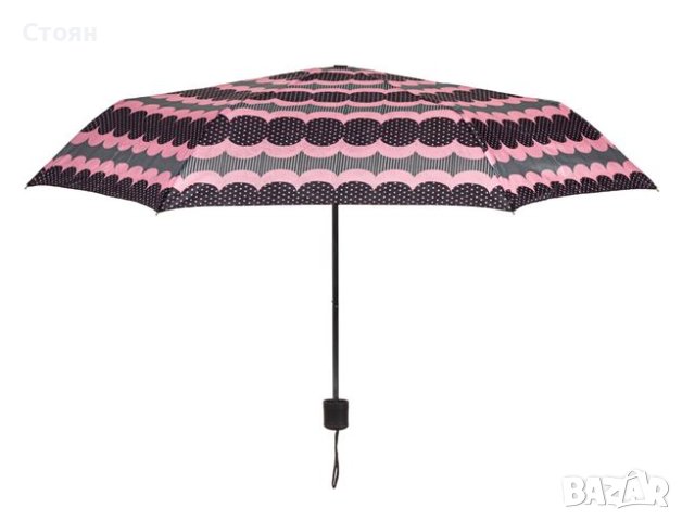 Сгъваем чадър за дъжд с черни розови геометрични шарки 23,5 см, снимка 2 - Други - 42876483