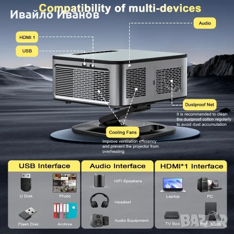 Промоцена проектор Horlat T10MAX GoogleTV OS 4K HDR10 3000ANSI WIFI BT RC, снимка 3 - Плейъри, домашно кино, прожектори - 55743645