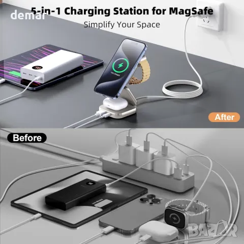 AC ISLAND 5 в 1 безжична зарядна станция, сгъваема стойка за зареждане Mag-Safe, снимка 4 - Безжични зарядни - 50296210