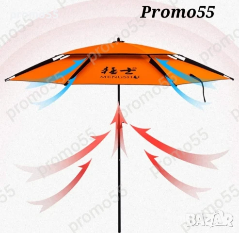 Рибарски Чадър 220см. Плажен Чадър Двоен Покрив, Стабилност при Вятър, снимка 13 - Екипировка - 50456233