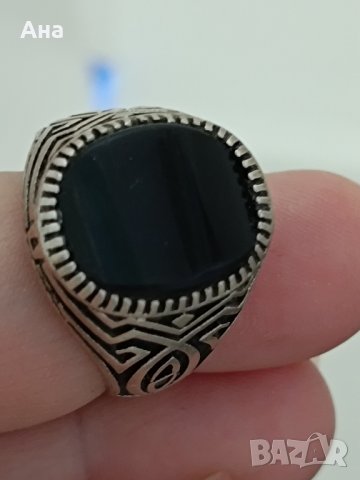 Красив сребърен пръстен маркиран Черен ахат #63В, снимка 9 - Пръстени - 44383206