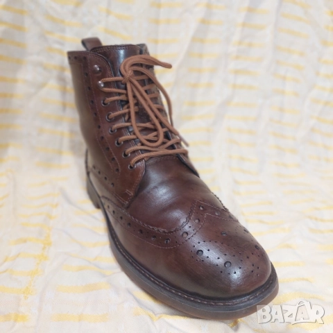Clarks Кожени ботуши Montacute Lord Wing Tip Brogue, тъмнокафяви номер 42, снимка 8 - Мъжки боти - 52435898