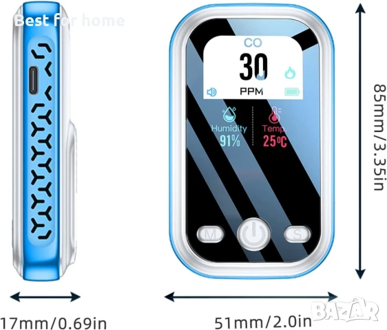 UPEVYLS Преносим детектор за въглероден оксид с голям цветен екран , снимка 3 - Други инструменти - 50642165