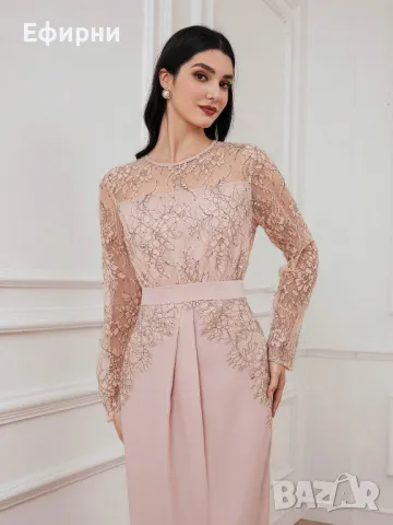 Рокля дантела, Розова рокля, Офицална рокля, Дълга рокля, Лятна рокля, снимка 5 - Рокли - 46330773