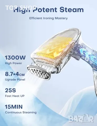 Уред за пара QEXREED, 1300 W с голям резервоар от 260 мл, гладене и изпаряване, 2 настройки за пара, снимка 2 - Други стоки за дома - 49552044