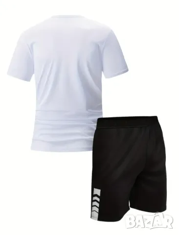 Мъжки летен спортен комплект от 2 части, дишаща тениска с кръгло деколте с къс ръкав и къси панталон